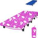 Kids Camping Cot and Toddler Travel Bed | Lightweight and Compact Cots for Sleeping | 59 x 27.5 x 5.3  Portable Folding Cot for Toddler, Kids, Youth and Even Adults (Pink)