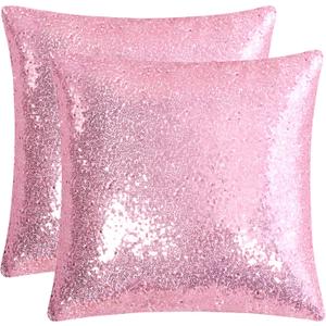uxcell 2 Pcs Sequin Throw Pillow Covers, Shiny Sparkling Comfy Satin Cushion Covers, Decorative Pillowcases for Party/Christmas/Thanksgiving/New Year, 16 x 16 Inch, Shiny Pink