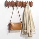 Wooden Coat Rack Wall Mounted Sticks Multi Rack Solid Handmade Natural Walnut Wood Artwork with 5 Flip-Down Unique Modern Hooks for Coats Bag Hat Umbrella