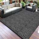 9x12 Outdoor Rug Waterproof Foldable Plastic Straw Carpet for Patio Porch Abstarct Line Reversible Mat Lightweight Floor Mat for Picnic, Backyard, Rv, Beach, Deck, Camper, Balcony，Black/Grey