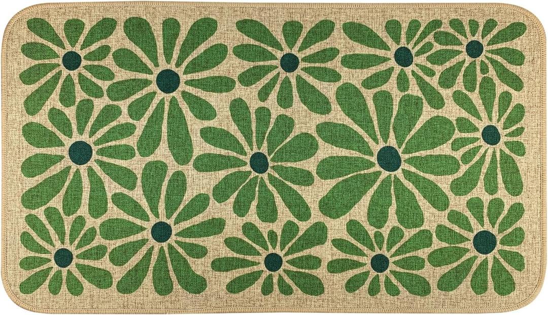 Spring Green Floral Decorative Doormat, Seasonal Summer Low-Profile Switch Rug Door Mat Floor Mat for Indoor Outdoor 17x29 Inch SYCH01