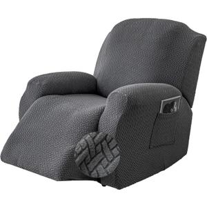 Genina Recliner Chair Cover, Stretch Reclining Chair Covers, Recliner Sofa Slipcovers Stripe Jacquard Lazy Couch Covers Furniture Protector Covers for Pet Kid (1 Seater, Dark Gray)