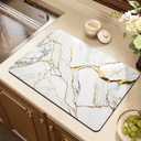 Coffee Mat or Dish Drying Mat Super Absorbent Drying Marble pattern Mat, Fit Under Coffee Maker Espresso Machine Absorbent Hide Stain Rubber Backed Dish Drying Mat for Kitchen Counter (12x 20white)