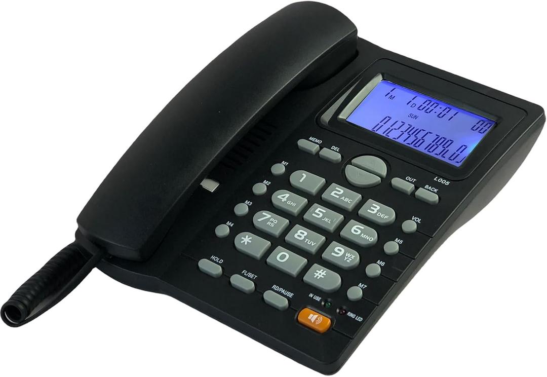 Corded Caller ID Telephone, TelPal Landline Home Phones with Blue Backlight & Speaker, Hands Free Analog Hotel Office Telephone Set, Desktop Speed Memory Dial Telephones for Seniors (Black)
