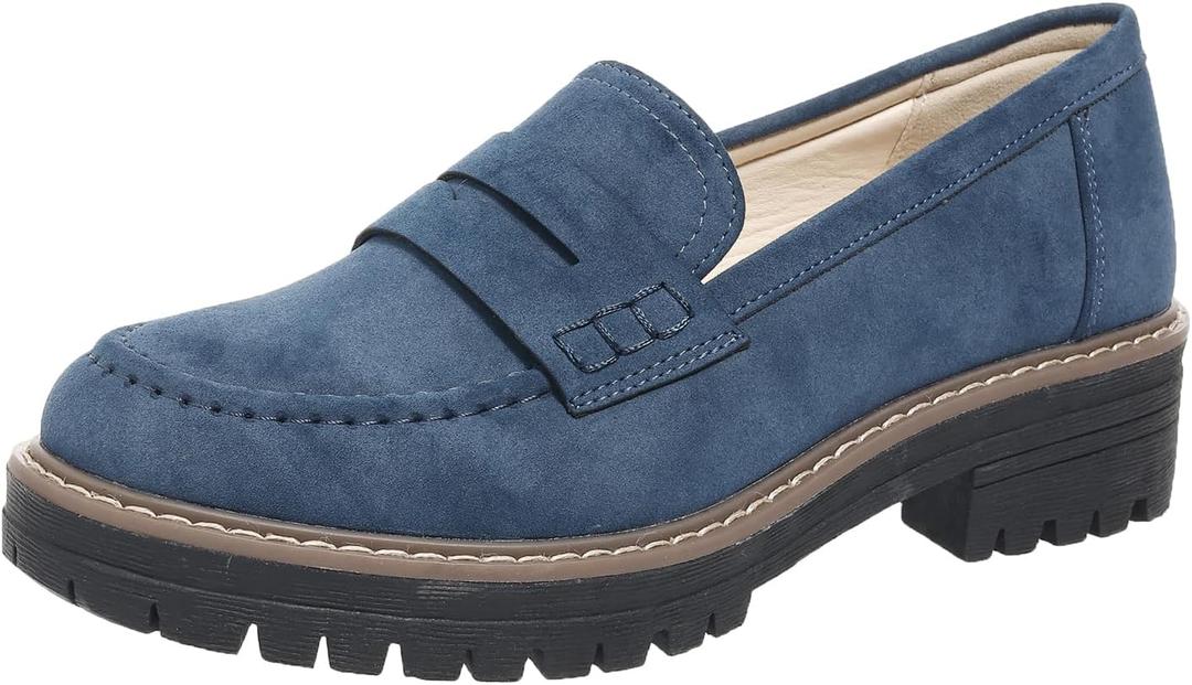 Womens Loafers Shoes Platform Chunky Penny Loafer Lug Sole Comfortable Slip On Work Office Business Casual Dress Shoes, (8, Blue)