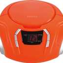 Portable CD Player Boombox with AM/FM Radio + Built in Speakers + Aux Input to Phone/Headphones/Any Audio - CD Players for Home Using AC Adapter or C Batteries (Orange)