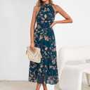 Simplee Womens Summer Halter Wedding Guest Dress Maxi Floral Vacation Boho Sundresses Flowy Formal Long Travel Dresses 2026 (XL)