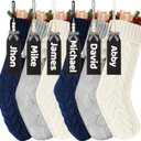 6 Pack Christmas Stockings 18" Large Personalized Navy Blue Gray Cream White Knitted Customized Christmas Stockings with Name Tags for Holiday Xmas Home Family Fireplace Party Decoration Hanging Gifts