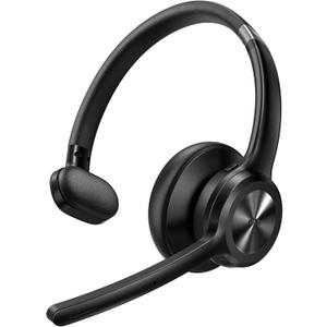 TECKNET Trucker Bluetooth Headset, Wireless Headset with Mic for Work, V5.2 Bluetooth Headphones with AI Noise Cancelling Microphone, 60H Battery, On-Ear Headphones for Call Center, Office, Drivers (Medium, Black)