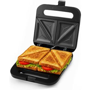 OVENTE Electric Sandwich Maker with Non-Stick Plates, Indicator Lights, Cool Touch Handle, Easy to Clean and Store, Perfect for Cooking Breakfast, Grilled Cheese, Tuna Melts and Snacks, Black GPS401B