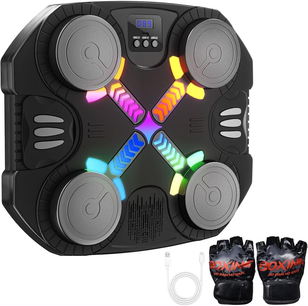 Music Boxing Machine for Kids, Bluetooth Punching Toy with Lights & Sound, Boxing Machine with Gloves, Gift for Boys & Girls Ages 3 4 5 6 7 8 9 10 11 12+ Years Old (Black)