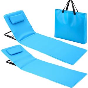 Karenhi 2 Pack Adjustable Beach Lounge Mats with Backrest 5-Position Folding Tanning Chair Lightweight Portable Outdoor Chaise 330.7lbs for Patio Camping Pool Garden (Sky Blue), 59.84 x 19.29 inches