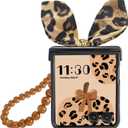 For Galaxy Z Flip 7 Case with Hinge Cover & Ring & Chain, Leopard Print Design Cute Z Flip 7 Phone Case for Women, Shock Absorbing Elegant PU Leather Phone Case for Samsung Galaxy Z Flip 7