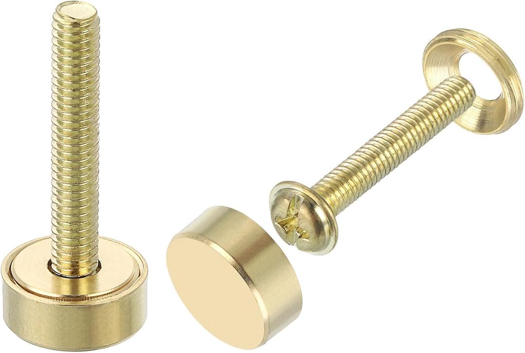 uxcell 8Pcs Brass Decorative Screws with Caps, 12 mm Mirror Screws Cap Cover Nails Fasteners for Decorative Mirror Furniture, Gold