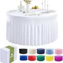 Outpain 8 Pack Spandex White Round Tablecloth for 72 inch Table, Stretchy 132inch Fitted 6FT Round Table Cloths, Wrinkle Free Table Cover with Skirt for Wedding Party Dining Banquet (72inch(8Pack))