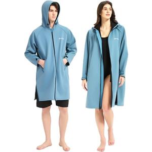 Waterproof Swimming Parka, Windproof Fleece Lined Surf Poncho Coat, Water Resistant Oversized Jacket for Swimming, XL