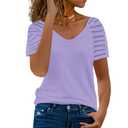 AISEW Womens Short Sleeve V Neck T-Shirt Striped Sheer Mesh Raglan Tees Loose Casual Tops (1199Purple, Small) (Purple, S)