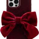 Christmas Plum Red Velvet Bow Phone Case, Winter TPU Shockproof iPhone Cover, for iPhone 16/15/14/13 Pro Max and More Models Handmade, Airbag Edges (iPhone 15 Pro Max)