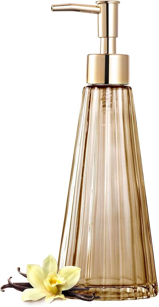 EMPO Vintage Elegant Glass Soap Dispenser, Liquid Soap/Sanitizer/Shampoo Bottle with Pump, Rustic Farmhouse Decor Hand Soap Dispenser Bathroom Accessories (Brown) (Standard)