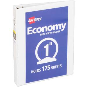 Avery Mini Economy View 3 Ring Binder, 1" Round Rings, Holds 5.5" x 8.5" Paper, 1 White Binder (05806)