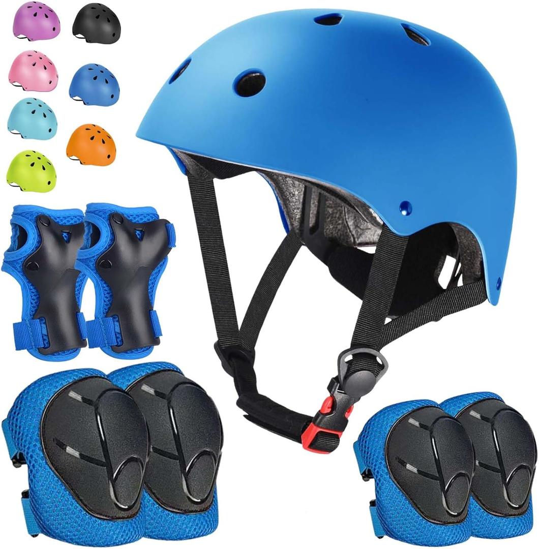 Kids Bike Helmet Set Adjustable Helmet for Ages 3-15 Kids Toddler Boys Girls Youth, Multi-Sport Bicycle Skateboarding Football Rollerskating Scooter Rollerblade Balance Bike Helmets (Medium: 20.47"-22.83" / 8-14 year, blue)