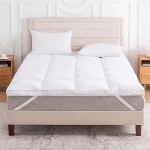 3 Inch White Goose Feather Mattress Topper,Queen Feather Bed Topper,Mattress Cover with Straps,Ultra Soft Pillowtop,100% Organic Cotton Fabric(60x80)