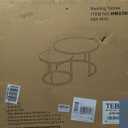 aboxoo Round Nesting Coffee Table Side Table Set of 2 End Tables for Living Room Bedroom Balcony, White Faux Marble Wooden Table Accent Coffee Table with Black Steel Frame