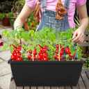 12Pcs 17Inches Rectangle Planter Box with Drainage Holes and Trays Plastic Planters Flower Boxes Pots for Indoor Outdoor Plants Patio Garden Home Decor Porch Yard (Black)