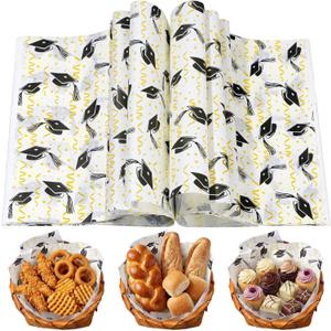 Marspark 150 Pcs 2026 Graduation Deli Wax Paper Sheets for Food 9.8 x 8.3 Inch Greaseproof Waterproof Sandwich Wrapping Paper Basket Liner for Picnic Kitchen Graduation Party Supplies(Ribbons)