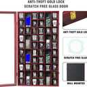 Shot Glass Display Case Large Wooden Cabinet Rack Holder Wall Mounted Mahogany Shadow Box Lockable with UV Protection Acrylic Glass Door Shot Glass Storage with Removable Shelves, 17"x32", 52 Slots