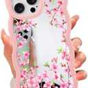 ZIYE Mirror Case for iPhone 15 Pro Max Case,Cute Wave Edge Flower Pattern Design Phone case for Women Girls Soft TPU Back Protective Slim Phone Cover Pink