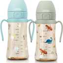 GROSMIMI Flip Top Spill Proof Sippy Cup, PPSU, BPA Free, 10 oz, Stage 2 Straw for Toddlers, 2-pack (Air Balloon & Dinosaur)