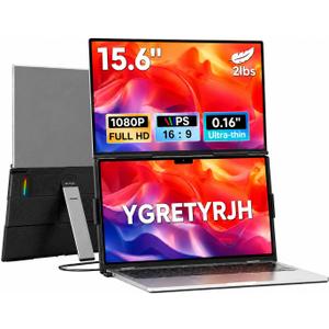 Laptop Screen Extender, 15.6” FHD 1080P Portable Monitor for Laptop, 0.2" Ultra-Thin Display with 100% sRGB, Dual Screen Extender for 13–17” Laptops, Plug & Play for Windows/Mac/Chrome/Android