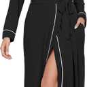 Ekouaer Womens Robes Lightweight Soft Knit Bathrobe Full Length Sleepwear with Pockets Ladies Loungewear S-3XL (Black, M)