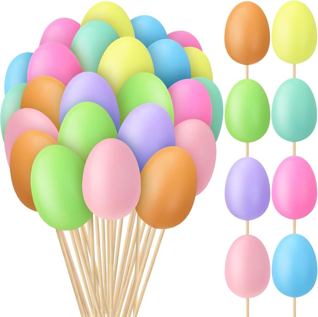 Sanwuta 40 Pcs Easter Egg Picks Pastel Foam Floral Sticks Easter Decorations for Home Vase Filler Floral Arrangement Spring Table Centerpiece Basket Decor DIY Crafts(Lovely Colors)