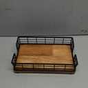 Wican Guest Towel Holder Tray for Bathroom, Oak and Iron Napkins Holder for Powder Room Dinning Table Wooden Basket for Disposable Paper Hand Towels Black and Farmhouse Brown (9.06 x 5.51 x 2.56 inchs)