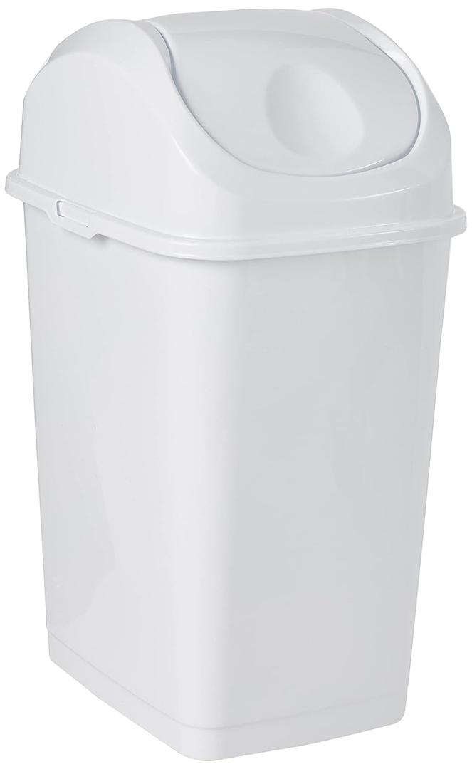 Superio Kitchen Trash Can with Swing Top Lid 9 Gallon Slim Waste Bin 37 Qt Sturdy Plastic Garbage Can Medium Recycling Bin for Office, Bathroom, Under Counter, Dorm, Bedroom (White)