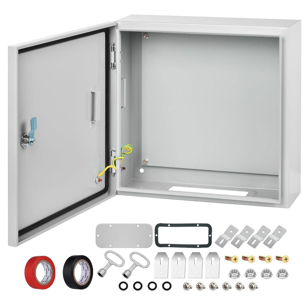Steel Electrical Junction Box, 24 x 24 x 8 Waterproof & Dustproof Electrical Enclosure, Outdoor & Indoor Universal Project Box with Lock & Mounting Plate (Grey)
