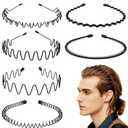 Metal Headbands for Men and Women, Wavy Adjustable Wire Hair Bands, Unisex Non-Slip Elastic Headband for Workout, Face Washing, Curly Hair & Daily Use. (6 Pack)