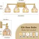 Bathroom Light Fixtures Over Mirror, 27.2 in Vintage Bathroom Light Fixture 4 Light,Antique Brass Wall Sconce with Amber Tulip Glass Shade for Bedroom Living Room,Foyer,Hallway, E26 Base