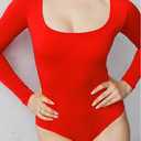 REORIA Womens Trendy Fall Sexy Sweetheart Neck Double Lined Cute Shirt Stretchy Basic Layering Long Sleeve Body Suit Slimming Going Out Bodysuits Leotards Tops Deep Grey M