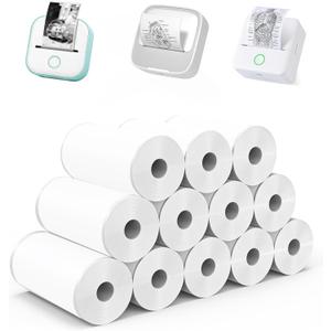 12 Rolls Mini Thermal Printer Sticker Paper Self-Adhesive, Notebuddy Mini Printer Sticker Maker Paper for Kids Instant Camera Refill and Study Notes, Photo, DIY, Scrapbooking, 57x25mm, White