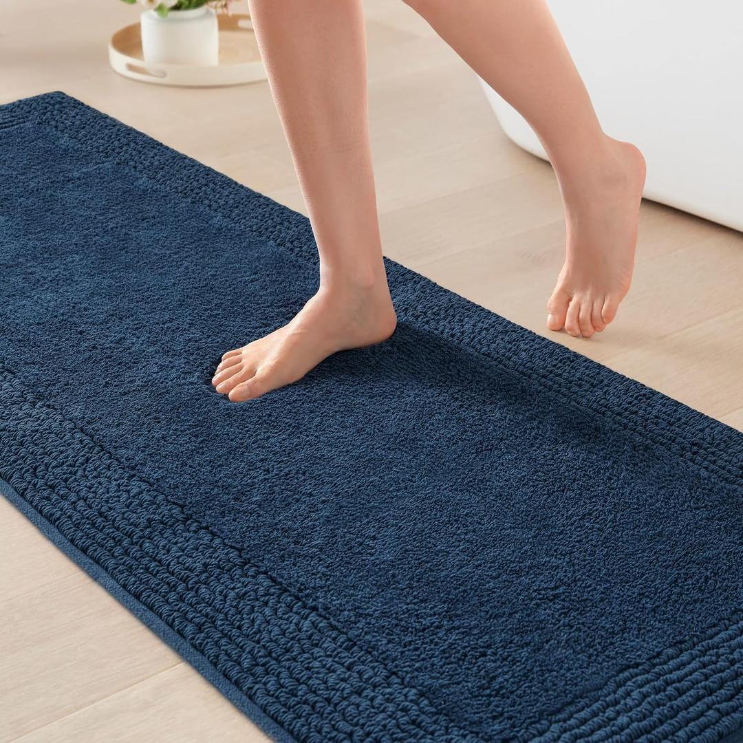 Madison Park Splendor Reversible 100% Cotton Tufted Bathroom Rug-3000 GSM Hotel Quality Luxurious Plush Medium Pile Bath Mat Absorbent, Quick Dry, Shower Room Dcor, 24x72 Navy