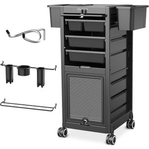 TASALON Professional Rolling Salon Cart, 6-Drawer Storage Trolley with Tool Holders, 33-Inch Height,Barber Shop Hairdressing Beauty Versatile Equipment Black