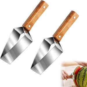 Stainless Steel Watermelon Slicer, Triangle Watermelon Cutter with Wooden Handle, Summer Melon Divider Tool for A Wide Variety Watermelons, Cantaloupe, Honeydew, Apples