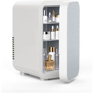 FANSEXPERT Skincare Fridge with Glass Panel, 6L Mini Fridge for Home/Car, AC/DC Portable Thermoelectric Cooler and Warmer, Makeup Mini Compact Refrigerator for Skincare Cosmetics Food Drinks (White)