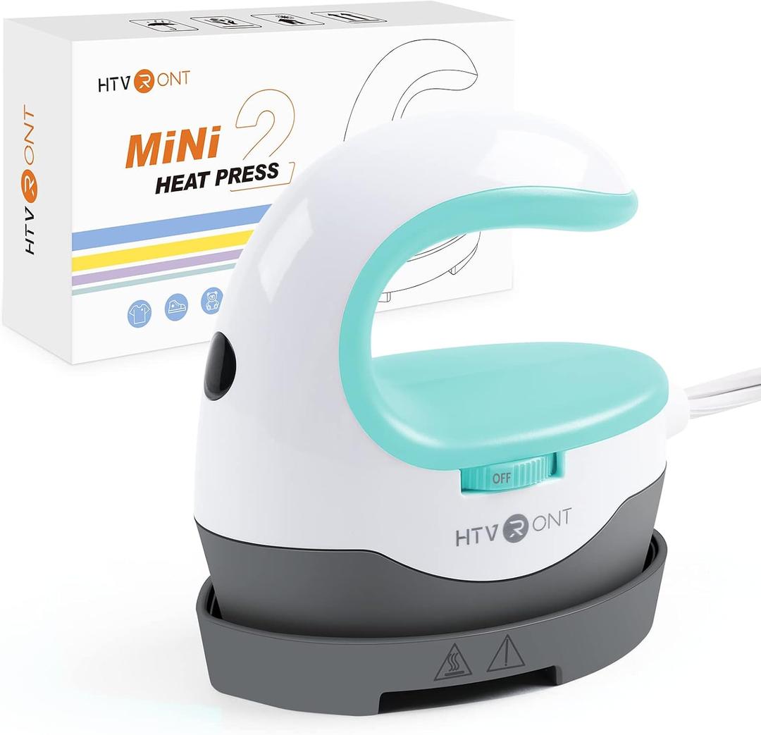 HTVRONT Heat Press Mini Heat Press Machine, Mini Iron for Crafts, Small Heat Press Portable Iron Press Machine for T Shirts, Hats, Heating Transfer Projects (Mint)