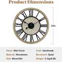 Large Farmhouse Wall Clock for Living Room Decor,24 in Round Carved Wooden Wall Clock,Rustic Silent Non-Ticking Decorative Wall Clocks for Bedroom/Kitchen/Entryway/Office/Dining Room