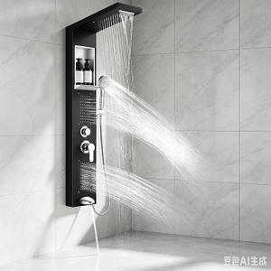 Shower Panel Tower System, Multi-Function Shower Tower System With 4 Body Spray, 5 Handheld Settings, Shelf & Tub Spout, Rainfall + Waterfall Shower Head, Rain Massage Spa System