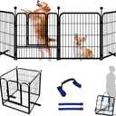 GXSDJ Metal Freestanding Dog Gates with Door, Outdoor Gates for Doorways Extra Wide, 75”W×24”H 3 Panels, Dog Fences Indoor for Stairs and Hallways, Include Foot Support